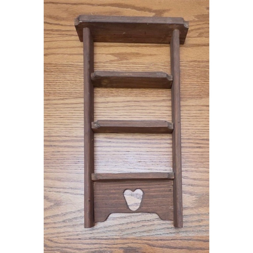 Vintage Country Farmhouse Heart Wooden Ladder Shelf Grandmacore Farmhouse